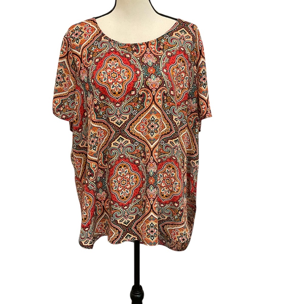 Eyeshadow Womens Plus Size 2x Top Blouse Red Black Yellow High-Lo Zipper Fall